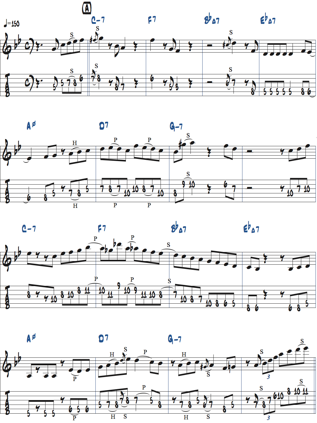 枯葉のアドリブ例楽譜ページ1