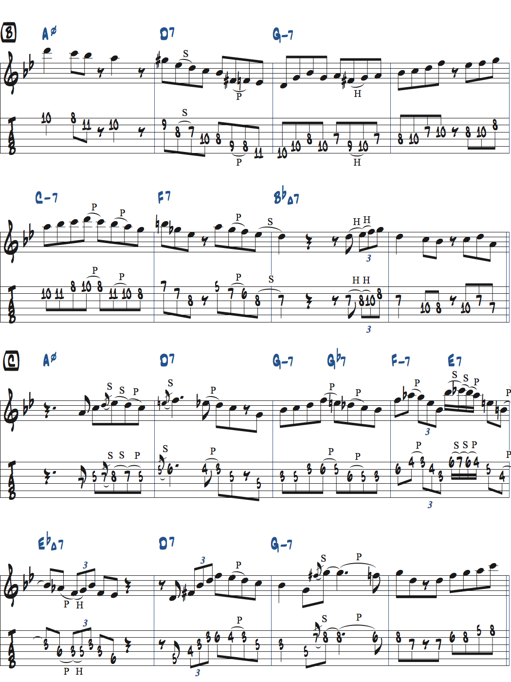 枯葉のアドリブ例楽譜ページ2