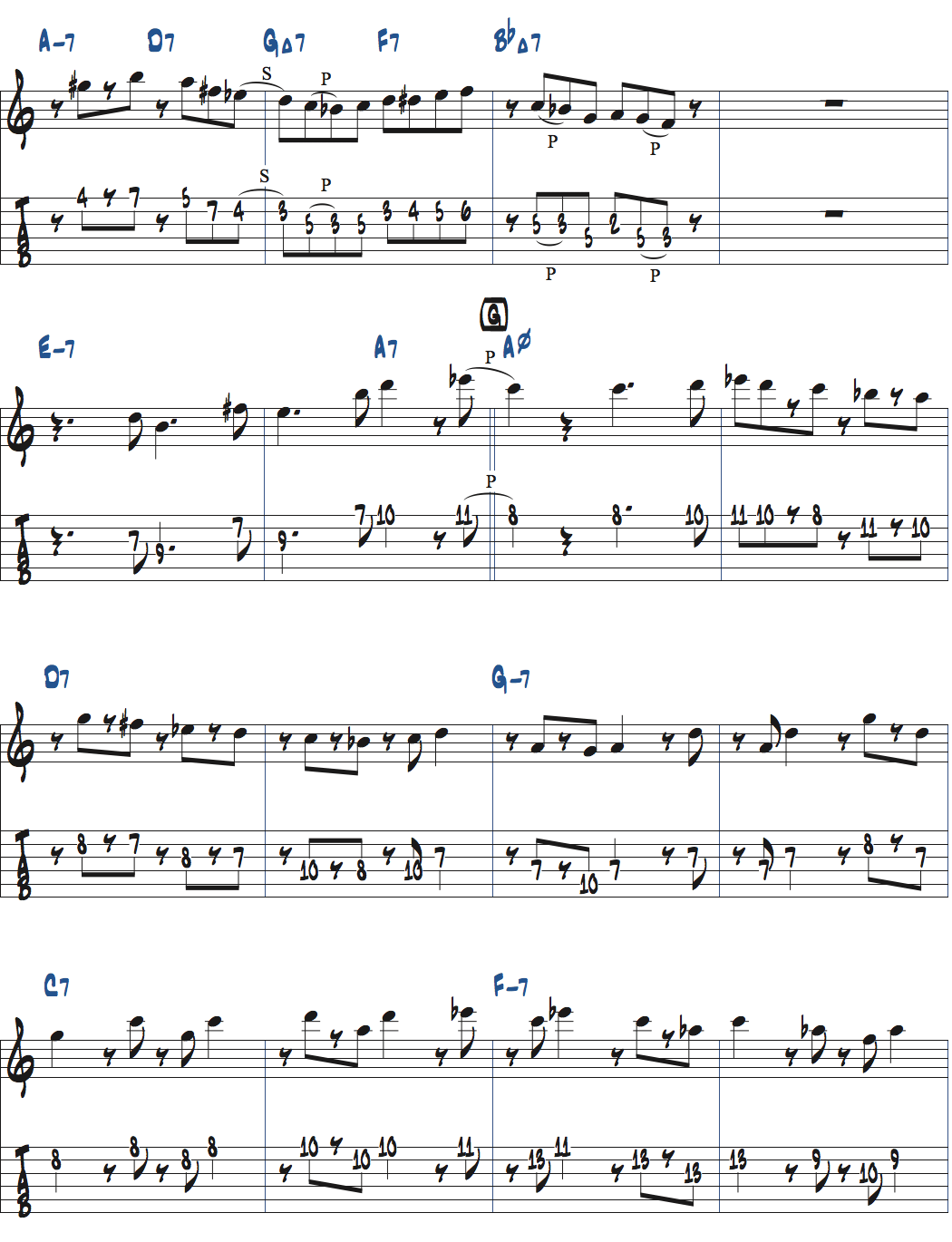 Yes or Noのコード進行を使ったアドリブ例ページ6楽譜