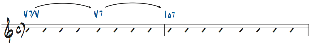 D7-G7-CMa7のコード進行ローマ数字楽譜