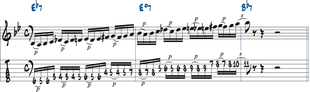 ディミニッシュスケールのパターンを使ったアドリブ例楽譜