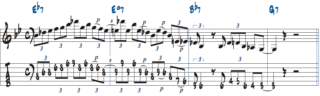 ペンタトニックスケール＋b5を使ったアドリブ例1楽譜