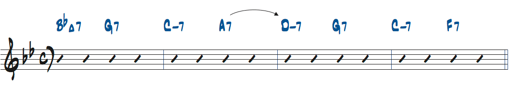 リズムチェンジのF7をA7に代理した楽譜