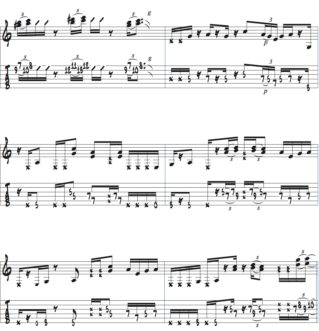 ポールジャクソンジュニアが弾くAm7で3度と4度を加えた演奏例楽譜ページ2