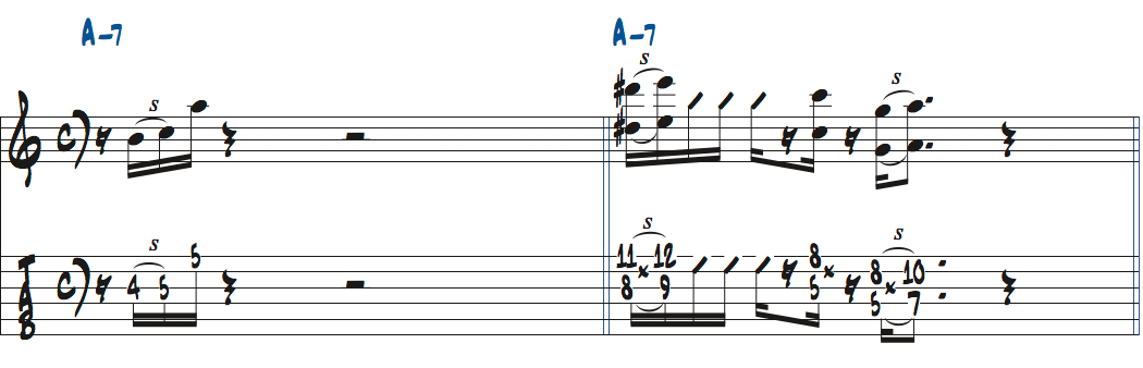 ポールジャクソンジュニアが弾くAm7で使える6度とオクターブ楽譜
