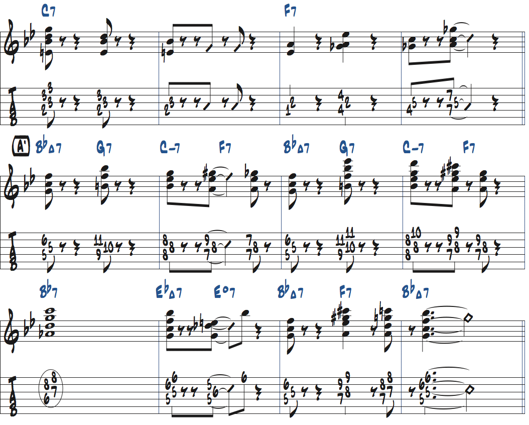 トップの音を意識したコンピング例楽譜ページ2