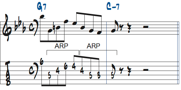 G7-Cm7リックのアプローチノートをアルペジオにアレンジした楽譜4