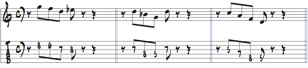 Fミクソリディアンスケールを使ったリックのパターン一覧楽譜