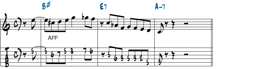 Bm7(b5)でアポジャトゥーラを使ったアレンジ楽譜