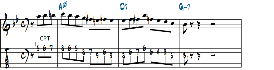 Am7(b5)でアポジャトゥーラを使ったアレンジ楽譜