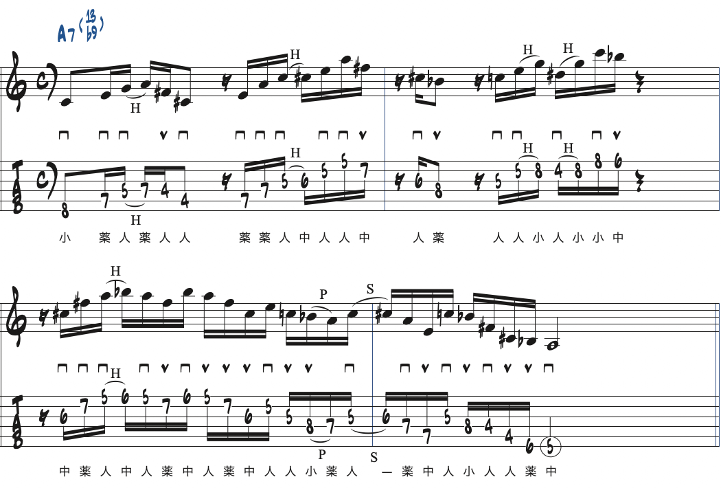 Aコンディミをトライアドでフレージングするアイデア楽譜