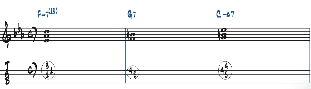 Fm7(13)-G7-CmMa7のコード進行楽譜